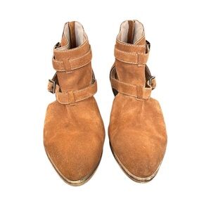 Chinese Laundry “Dandy” Whisky Suede Brown Strappy Boots/ Flats Size 10